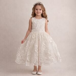 Chasing Fireflies Ivory Lace Flower Girl Dress Tulle Embroidered Size 5